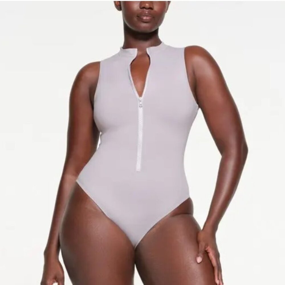 SKIMS Chrome Swim Sleeveless Zip One Piece NWT